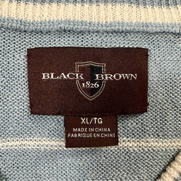 ⭐️ Unisex Black Brown 1826 Blue & White Striped Linen V-Neck Sweater - PTP 23 - Picture 4 of 6